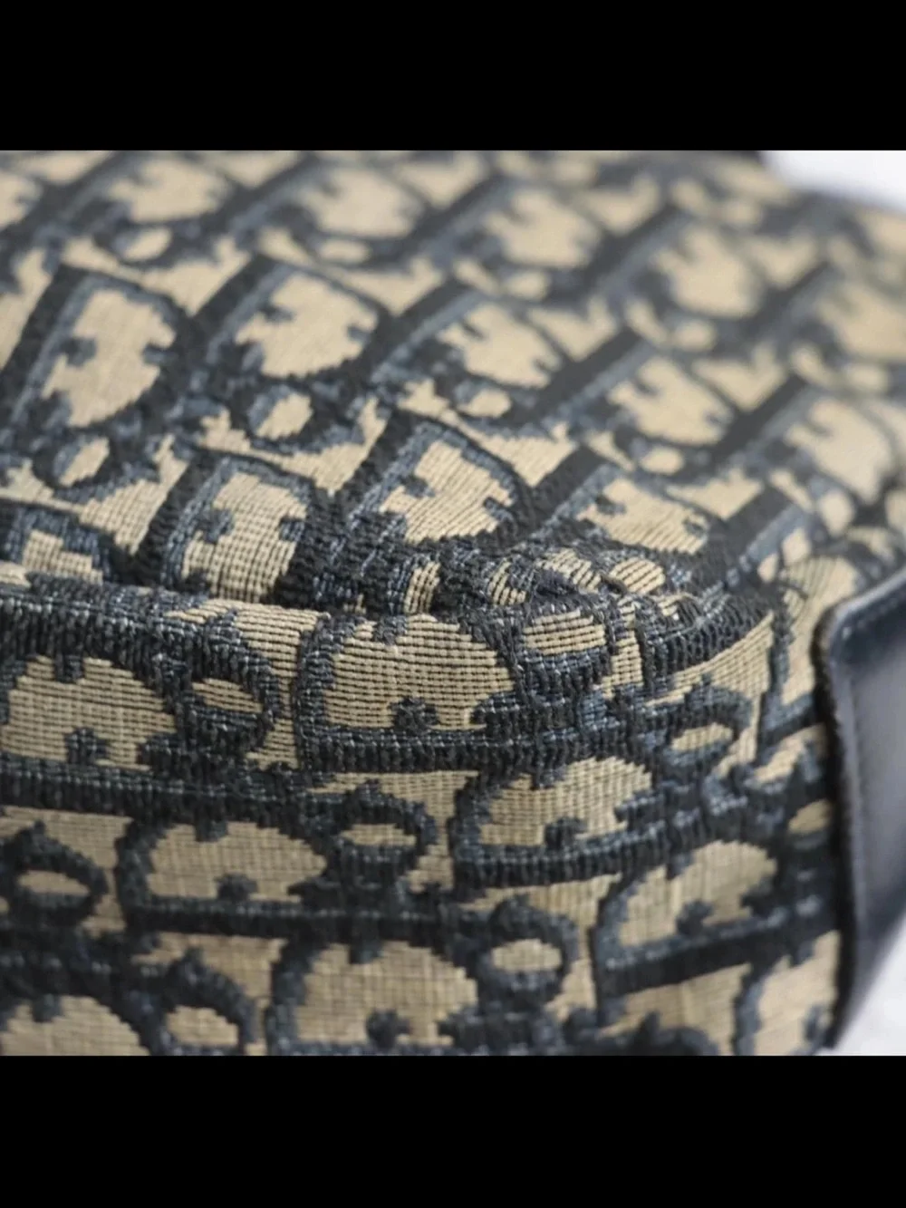 Dior Navy and Beige Monogram Shoulder Bag with Gold Accent